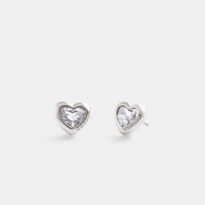 Coach Heart Stud Earrings Kadın Takı Gümüş | 27384AUBC