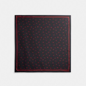 Coach Hearts Print Silk Square Scarf Kadın Eşarp Siyah Kırmızı | 51890SRLO
