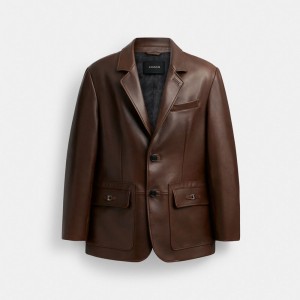 Coach Heritage C Leather Blazer Erkek Mont Kahverengi | 17865PAMY