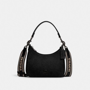 Coach Hobo Crossbody Bag With Signature Canvas Erkek Çapraz Askılı Çanta Siyah | 95138AZYC