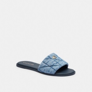 Coach Holly Sandal With Quilting Kadın Sandalet Indigo Mavi | 32890MKFZ
