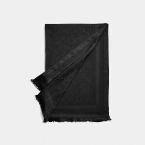 Coach Horse And Carriage Print Jacquard Stole Kadın Eşarp Siyah | 17385FPHW
