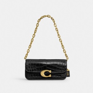 Coach Idol Bag 23 In Alligator Kadın Omuz Çantası Siyah | 95620INDP