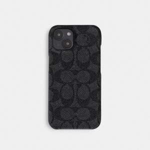 Coach Iphone 15 Case In Signature Canvas Kadın Seyahat Çantası Gri | 83604ZPSB
