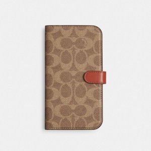 Coach Iphone 15 Folio In Signature Canvas Kadın Seyahat Çantası Bej Rengi | 39206PJOD