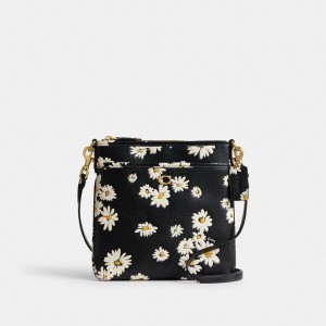 Coach Kitt Messenger Crossbody Bag With Floral Print Kadın Çapraz Askılı Çanta Siyah Renkli | 30642HMGQ