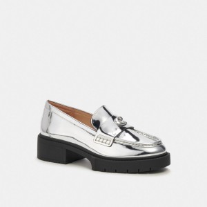 Coach Leah Loafer In Silver Metallic Kadın Düz Ayakkabı Gümüş | 30291AFYO