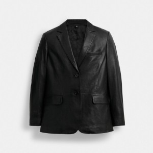 Coach Leather Blazer Kadın Mont Siyah | 49532QVCO