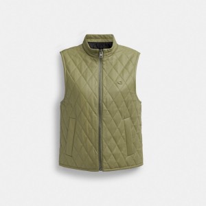 Coach Leather Quilted Vest Kadın Mont Yeşil | 23165PMJD
