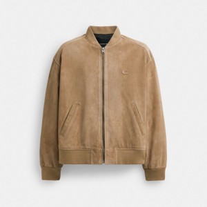 Coach Lightweight Suede Jacket Erkek Mont Bej Rengi | 24905JFIN