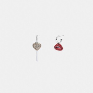 Coach Lollipop And Lips Mismatch Earrings Kadın Takı Gümüş Renkli | 80146ZDWC