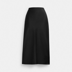 Coach Long Satin Midi Skirt Kadın Pantolon Siyah | 57821UWZD