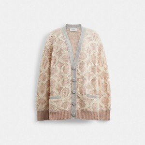 Coach Long Signature Cardigan Kadın Üstler Pembe Renkli | 48723PSQD