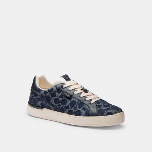 Coach Lowline Low Top Sneaker In Signature Denim Erkek Spor Ayakkabı Mavi | 62507RFJC