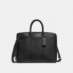 Coach Metropolitan Slim Brief Kadın Evrak Çantası Siyah Bakır Siyah | 13025UNSY