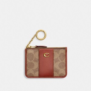Coach Mini Skinny Id Case In Signature Canvas Kadın Kart Kılıfı Kahverengi Kırmızı | 28695AZHV