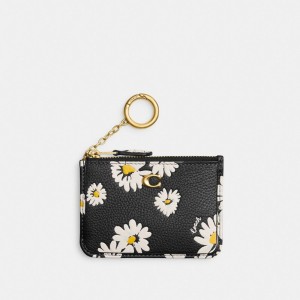 Coach Mini Skinny Id Case With Floral Print Kadın Kart Kılıfı Siyah Renkli | 45826JYSL