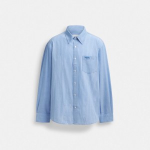 Coach Mix Media Shirt Erkek Üstler Mavi Beyaz | 71396JDFM