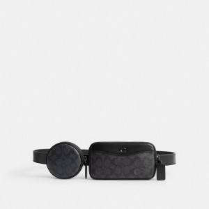 Coach Multi Pouch Belt Bag In Signature Canvas Erkek Bel Çantası Gri | 90573YHFS