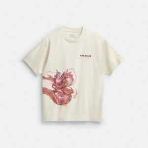 Coach New Year T Shirt With Dragon Erkek Üstler Krema | 68054BYLG