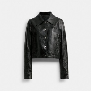 Coach Patent Leather Jacket Kadın Mont Siyah | 32098HTOY