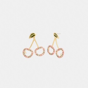 Coach Pave Cherry Drop Earrings Kadın Takı Altın Renkli | 48952JFYM