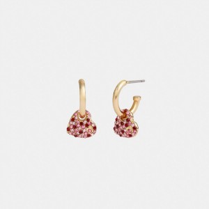 Coach Pave Heart Huggie Earrings Kadın Takı Altın Pembe Renkli | 15243PXOV