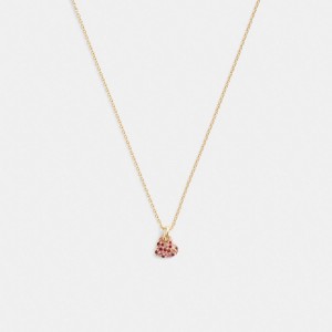 Coach Pave Heart Pendant Necklace Kadın Takı Altın Pembe Renkli | 08569TVZA