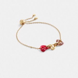 Coach Pave Hearts Chain Link Slider Bracelet Kadın Takı Altın Pembe Renkli | 05238CDPW