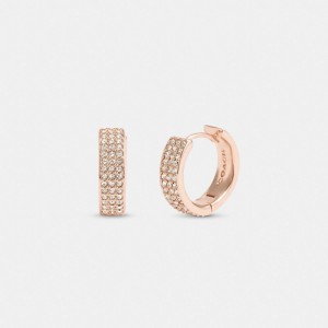 Coach Pave Huggie Earrings Kadın Takı Pembe Altın | 62078UDET