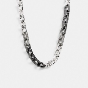 Coach Pave Signature Mixed Chain Necklace Kadın Takı Gümüş | 50638OPAB