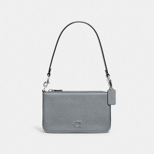 Coach Pouch Bag With Signature Canvas Erkek Kese Çanta Gri Mavi | 32601BEHK