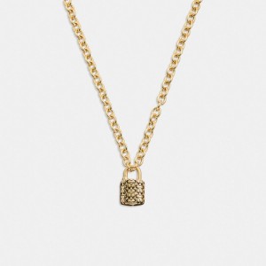 Coach Quilted Padlock Chain Necklace Kadın Takı Altın Siyah | 51783LCBQ