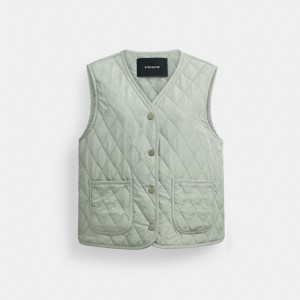 Coach Quilted Vest Kadın Mont Yeşil | 81390PSLQ