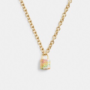 Coach Rainbow Quilted Padlock Chain Necklace Kadın Takı Altın Renkli | 16538TVAN
