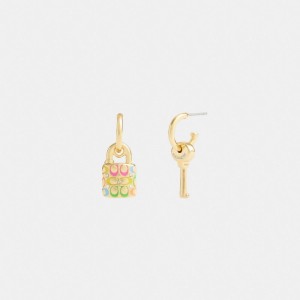 Coach Rainbow Quilted Padlock Key Mismatch Earrings Kadın Takı Altın Renkli | 48395CDFL