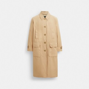 Coach Regenerative Cotton Balmacaan Kadın Mont Açık Haki | 50136POBM