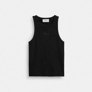 Coach Ribbed Script Tank Top Kadın Üstler Siyah | 57482OQMS