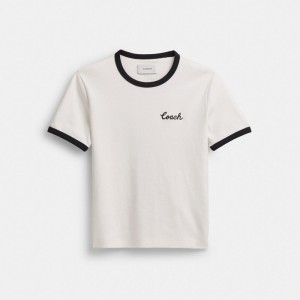 Coach Ringer T Shirt Kadın Üstler Beyaz | 62043GYAV
