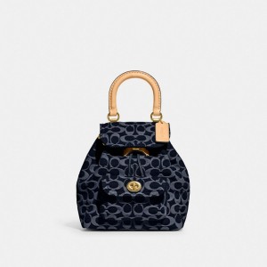 Coach Riya Backpack 21 In Signature Denim Kadın Sırt Çantası Mavi Mavi | 10589HTWQ