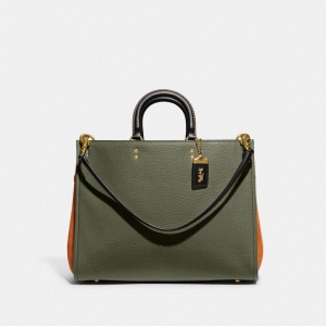 Coach Rogue Bag 39 In Colorblock Kadın Satchel Çanta Yeşil Renkli | 58260KWUL