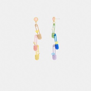 Coach Safety Pin Charm Drop Earrings Kadın Takı Altın Renkli | 41076ISUO