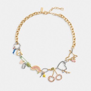 Coach Safety Pin Charm Necklace Kadın Takı Altın Renkli | 45012XNWP