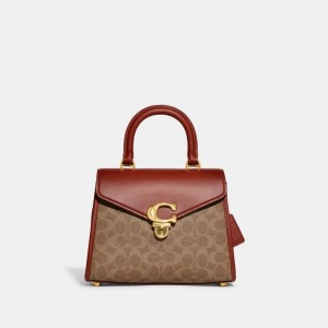 Coach Sammy Top Handle Bag In Signature Canvas Kadın Çapraz Askılı Çanta Kahverengi Kırmızı | 72189EUTB