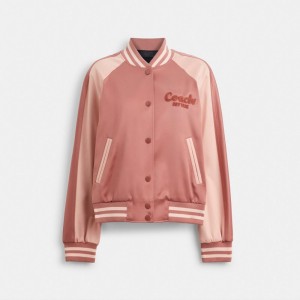 Coach Satin Varsity Jacket Kadın Mont Pembe | 49280IORM