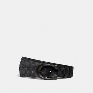 Coach Sculpted C Buckle Cut To Size Reversible Belt, 40 Mm Erkek Kemer Siyah Gri | 25780ULRT