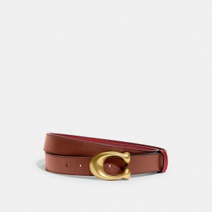 Coach Sculpted C Buckle Cut To Size Reversible Belt, 32 Mm Kadın Kemer Kırmızı | 86142YCRZ