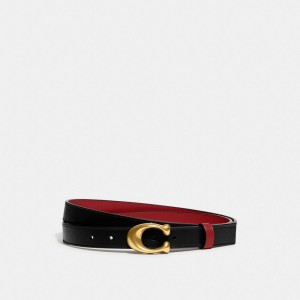 Coach Sculpted C Buckle Cut To Size Reversible Belt, 25 Mm Kadın Kemer Siyah Kırmızı | 97462AQGP