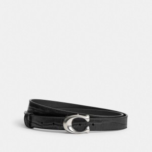 Coach Sculpted Signature Buckle Reversible Belt, 25 Mm Kadın Kemer Gümüş Siyah | 31826LPNS