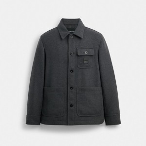 Coach Shirt Jacket Erkek Mont Gri | 43507ZNEV